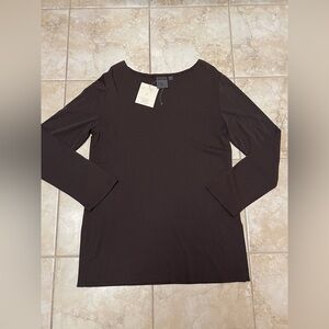 Country Road Long-Sleeve Top – Brown Ribbed Scoop Neck – Country Road Size L New